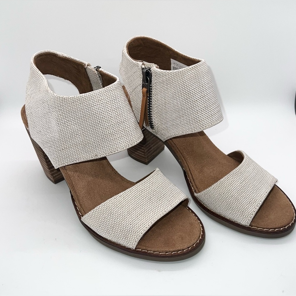 Toms Beige Canvas Block Heel Sandals